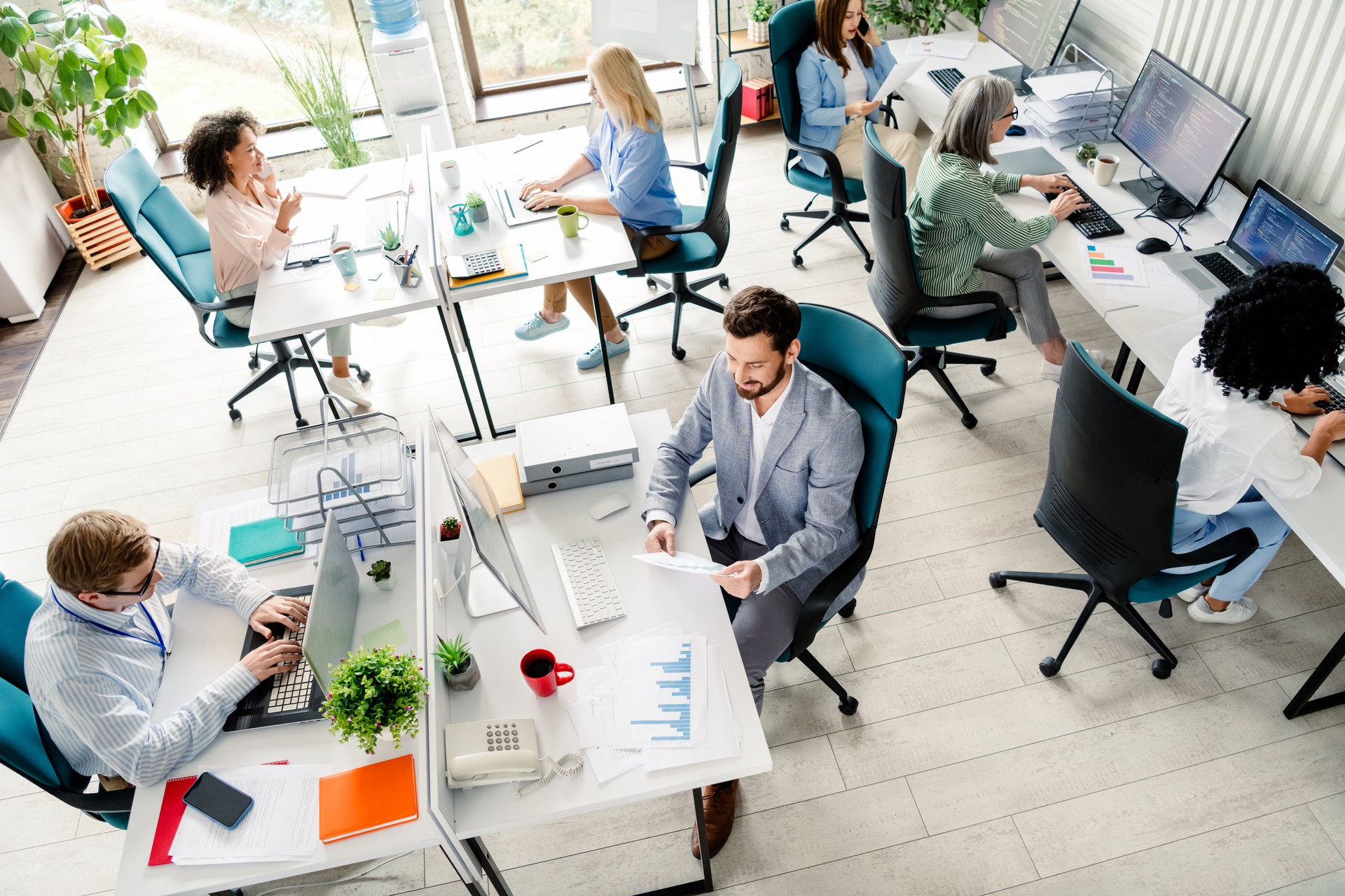 Diverse team working collaboratively in office space